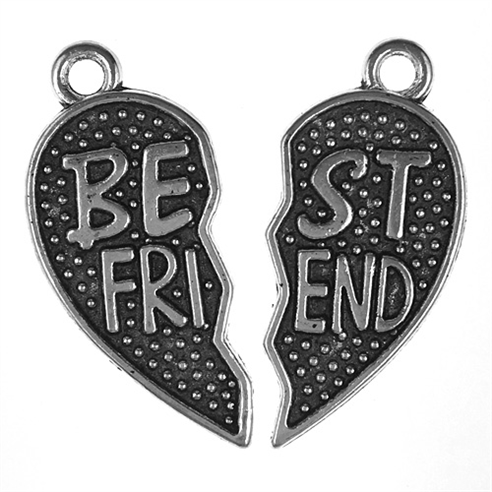 Zawieszka serce best friend przyjaciel / metalowa / srebrny / 29x13x1.5mm / 1kpl-12009