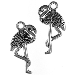 Zawieszka flaming ptaszek / metalowa / srebrny / 23x13x2mm / 4szt-12015