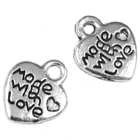 Zawieszka charms serce made with love wisiorek / metalowa / 11.9x10x2mm / 3szt-9242