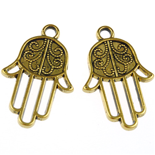 Zawieszka ręka Fatimy Miriam / stop metalu / złoty / 22x15mm / 2szt-11499