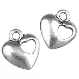 Zawieszka serduszko 13mm / metalowa / srebrna / 4szt-9663