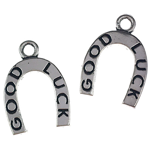 Zawieszka charms podkowa good luck / metalowa / antyczna srebrna / 18x12x1.5mm / 2szt-11972