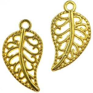 Zawieszka liść wisiorek listek listki / metalowa / złota / 18x10mm / 6szt-12402