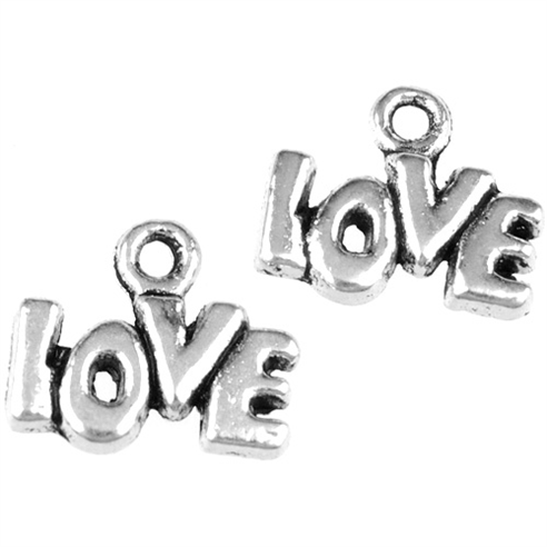 Zawieszka love miłość / stop metalu / srebrny / 10x12x1.5mm / 4szt-11181