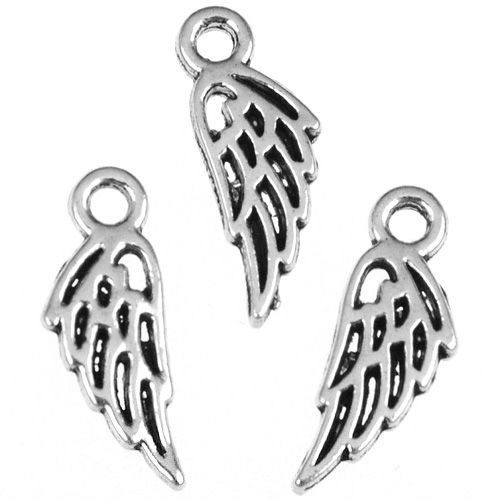 Zawieszka skrzydełko skrzydło anioła / stop metalu / srebrny / 13x5x1.5mm / 6szt-11185