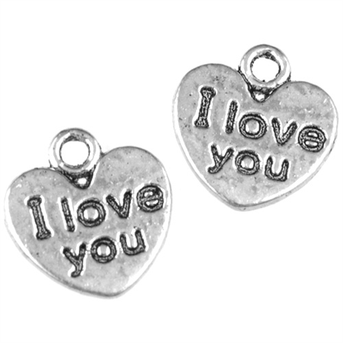 Zawieszka serce i love you / stop metalu / srebrny / 11.5x11x1mm / 4szt-11194