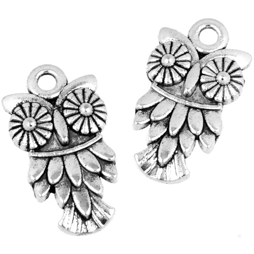 Zawieszka sowa sówka / stop metalu / srebrny / 19.5x10.5x2.5mm / 2szt-11204
