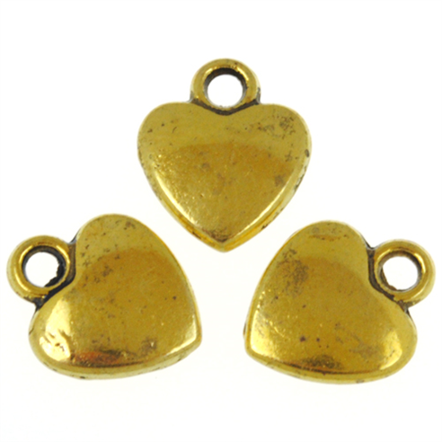 Zawieszka charms serce serduszko / metalowa / antyczna złota / 12x10x2.5mm / 3szt-7244