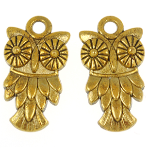 Zawieszka charms sowa / metalowa / antyczna złota / 20x11mm / 2szt-6496