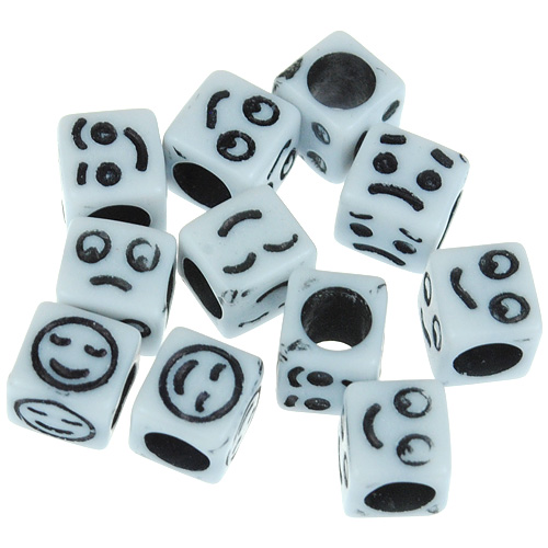 Miks koraliki modułowe emotki / akrylowe / białe / 6mm / 7,1g / 50szt-11386