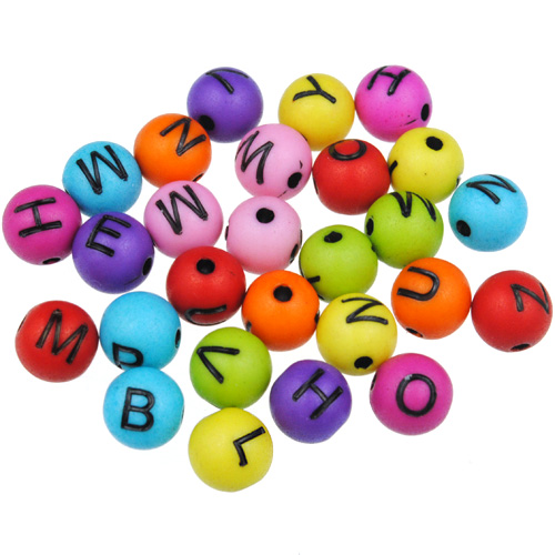 MIX koraliki kulki alfabet literki / akrylowe / multikolor / 7-8mm / 13,8g / 50szt-12642