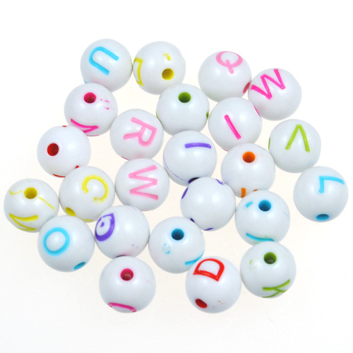 MIX koraliki kulki alfabet / akrylowe / 8x7.5mm / 13,9g / 50szt-12649