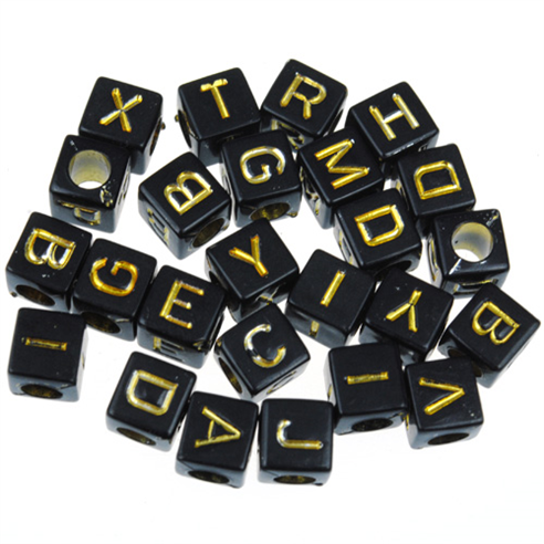 MIX koraliki kostki literki / akrylowe / czarne / 6x6mm / 14,5g / 100szt-12652