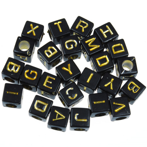 MIX koraliki kostki literki / akrylowe / czarne / 6x6mm / 14,5g / 100szt-12652