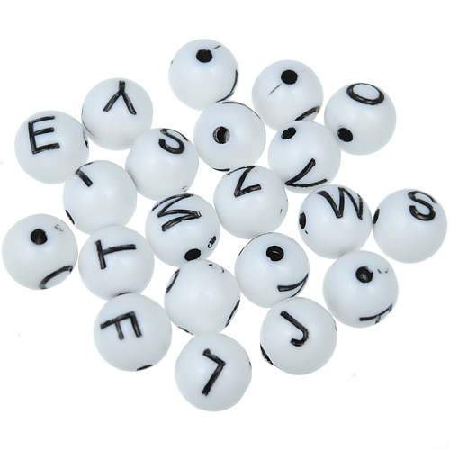 MIX koraliki kulki kule literki / akrylowe / białe / 8mm / 11,2g / 50szt-12653