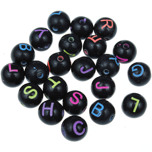 MIX koraliki kulki kule literki / akrylowe / czarne / 8mm / 12,3g / 50szt-12654