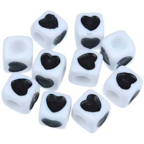 Koraliki modułowe z sercem / akrylowe / czarne / 7x7mm / 12,3g / 50szt-12655