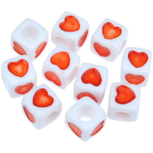 Koraliki modułowe z sercem / akrylowe / czerwone / 7x7mm / 12,9g / 50szt-12656