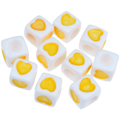 Koraliki modułowe z sercem / akrylowe / żółte / 7x7mm / 10,6g / 50szt-12657