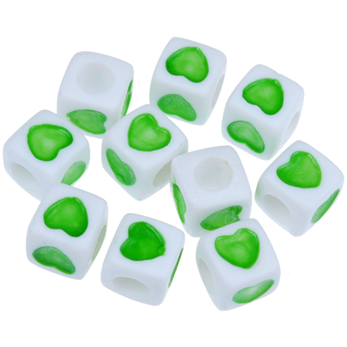 Koraliki modułowe z sercem / akrylowe / zielone / 7x7mm / 11,0g / 50szt-12658