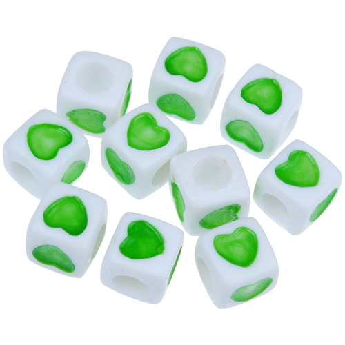 Koraliki modułowe z sercem / akrylowe / zielone / 7x7mm / 11,0g / 50szt-12658