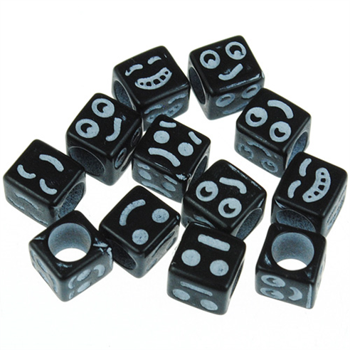 Koraliki modułowe emotki / akrylowe / czarny / 6mm / 6,7g / 50szt-12660