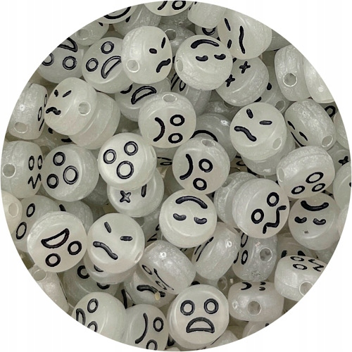 Miks koraliki świecące emotki / akrylowe / 7x4mm / 6.8g / 50szt-12433