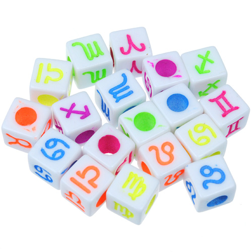MIX koraliki modułowe znaki zodiaku / akrylowe / białe / 7mm / 20szt-12668