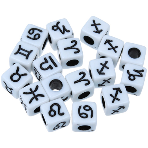 MIX koraliki modułowe znaki zodiaku / akrylowe / białe / 7mm / 13,1g / 50szt-12669