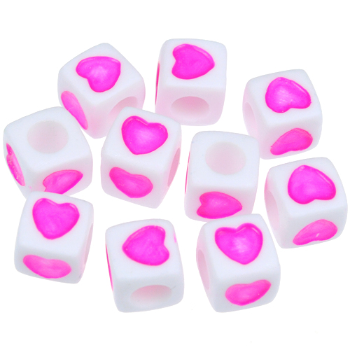 Koraliki modułowe z sercem / akrylowe / różowe / 7x7mm / 13,0g / 50szt-12673