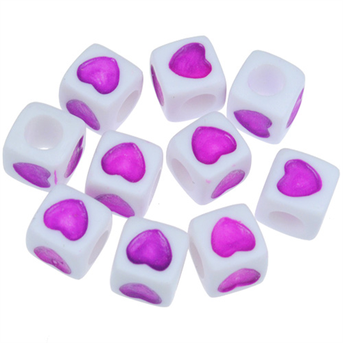 Koraliki modułowe z sercem / akrylowe / fioletowe / 7x7mm / 11,0g / 50szt-12674