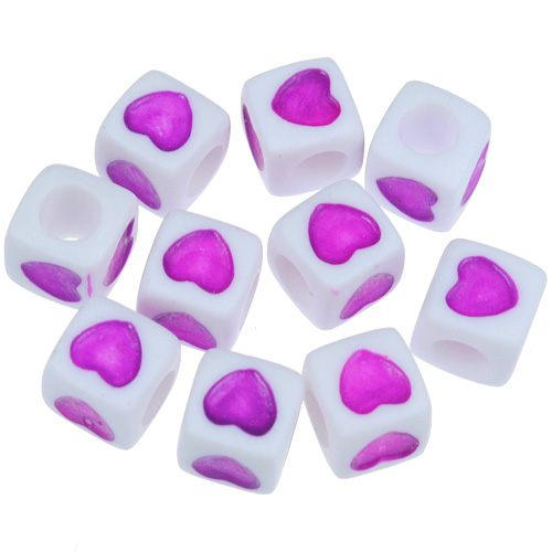 Koraliki modułowe z sercem / akrylowe / fioletowe / 7x7mm / 11,0g / 50szt-12674