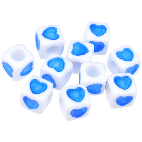Koraliki modułowe z sercem / akrylowe / niebieskie / 7x7mm / 10,8g / 50szt-12675