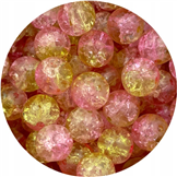 Koraliki crackle dwubarwne / szklane / żółto-różowe / 8mm / 50szt