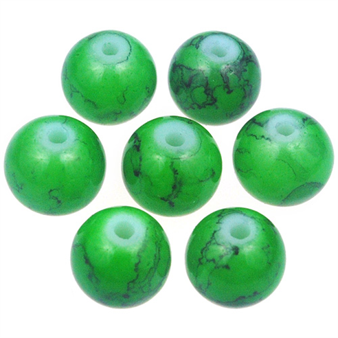 Koraliki powlekane marmurkowe / szklane / zielone / 8mm / 50szt-12788