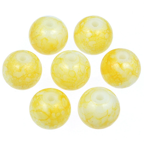 Koraliki powlekane marmurkowe / szklane / żółte / 8mm / 50szt-12806