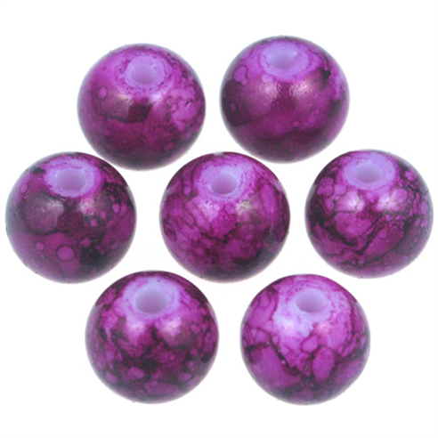 Koraliki powlekane marmurkowe / szklane / fioletowe / 8mm / 50szt-12809