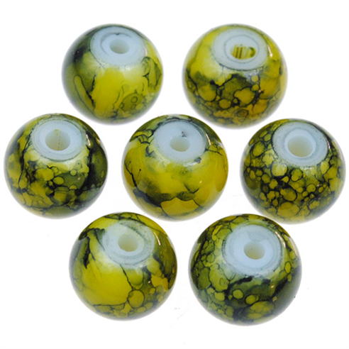 Koraliki powlekane marmurkowe / szklane / żółte / 8mm / 50szt-12797
