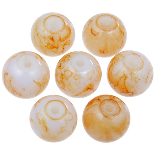 Koraliki powlekane marmurkowe / szklane / j.pomarańczowe / 8mm / 50szt-12799