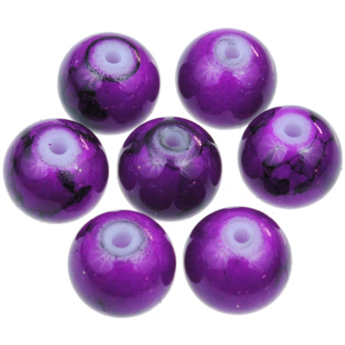 Koraliki powlekane marmurkowe / szklane / fioletowe / 8mm / 50szt-12800