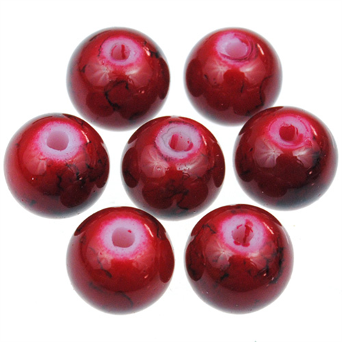Koraliki powlekane marmurkowe / szklane / czerwone / 8mm / 50szt-12801