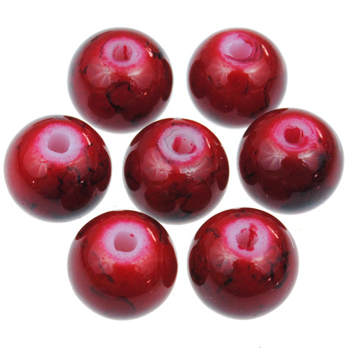 Koraliki powlekane marmurkowe / szklane / czerwone / 8mm / 50szt-12801