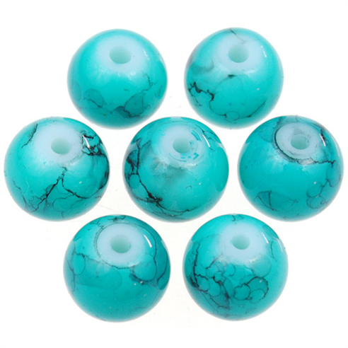 Koraliki powlekane marmurkowe / szklane / j.niebieskie / 8mm / 50szt-12803