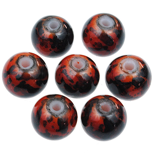 Koraliki powlekane marmurkowe / szklane / pomarańczowe / 8mm / 50szt-12804