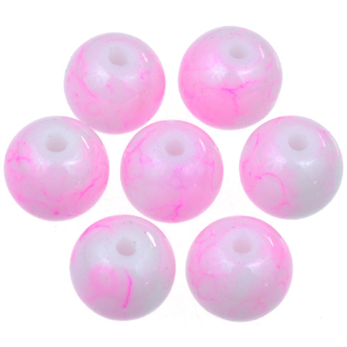 Koraliki powlekane marmurkowe / szklane / różowe / 8mm / 50szt-12810