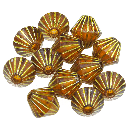 Koraliki bicone zdobione złotym kolorem / akrylowe / brązowe / 8mm / 30szt-12854