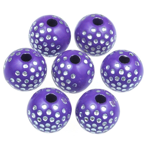 Koraliki kulki zdobione ala cyrkonie shamballa / akrylowe / fioletowe / 8mm / 50szt-12884