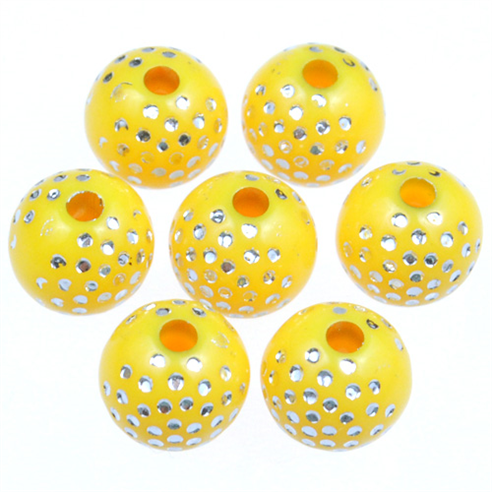 Koraliki kulki zdobione ala cyrkonie shamballa / akrylowe / żółte / 8mm / 50szt-12886