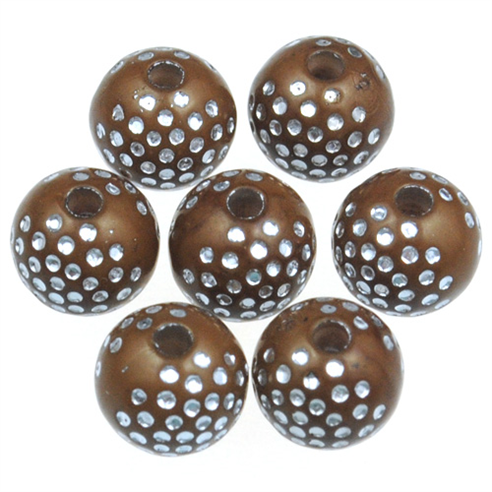 Koraliki kulki zdobione ala cyrkonie shamballa / akrylowe / brązowe / 8mm / 50szt-12887