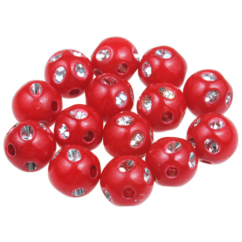 Koraliki kule ala cyrkonie / akrylowe / czerwone / 8mm / 50szt-12879